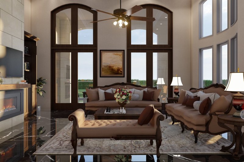 Architectural House Design - Interior - Family Room for European House Plan #17-3401 - 6 bed, 6 bath