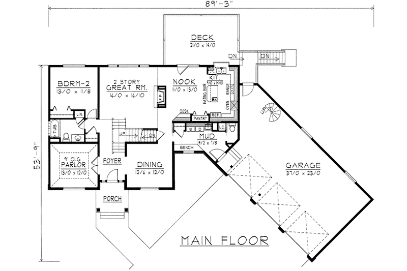 House Blueprint - Floor Plan - Main Floor for European House Plan #1037-11 - 2 bed, 3.5 bath