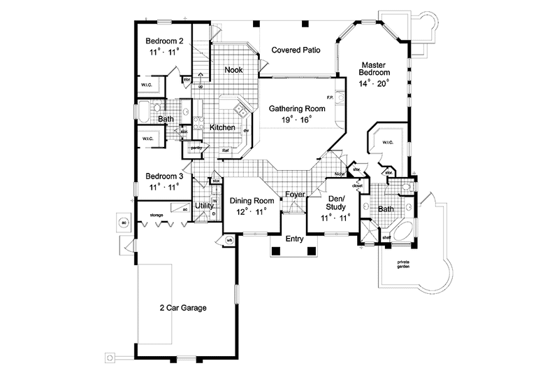 Dream House Plan - Floor Plan - Main Floor for Mediterranean House Plan #417-778 - 3 bed, 2 bath
