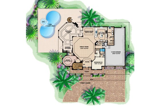 Floor Plan - Main Floor for Mediterranean House Plan #27-385 - 4 bed, 5 bath