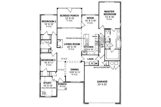 Floor Plan - Main Floor for Traditional House Plan #20-1593 - 3 bed, 2 bath