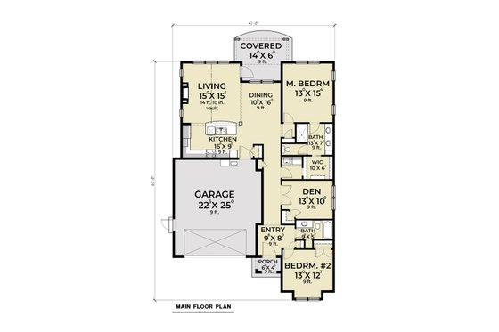 Floor Plan - Main Floor for Cottage House Plan #1070-123 - 2 bed, 2 bath