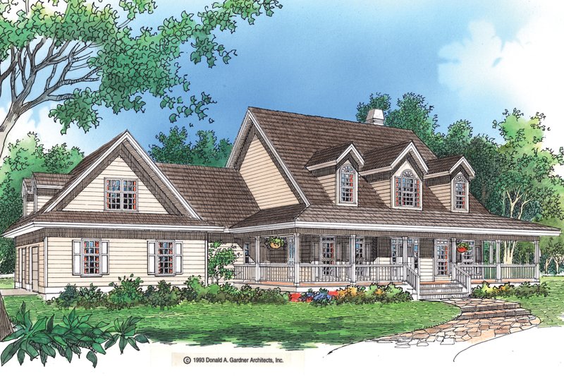 Architectural House Design - Exterior - Front Elevation 3 for Country House Plan #929-22 - 4 bed, 3.5 bath