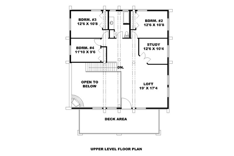 House Blueprint - Floor Plan - Upper Floor for Log House Plan #117-992 - 4 bed, 2.5 bath