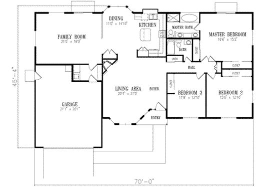 Floor Plan - Main Floor for Adobe / Southwestern House Plan #1-453 - 3 bed, 2 bath