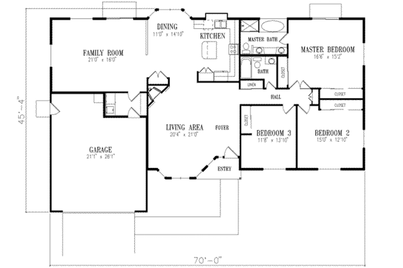 Architectural House Design - Floor Plan - Main Floor for Adobe / Southwestern House Plan #1-453 - 3 bed, 2 bath