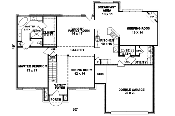 Floor Plan - Main Floor for Traditional House Plan #81-542 - 4 bed, 3.5 bath
