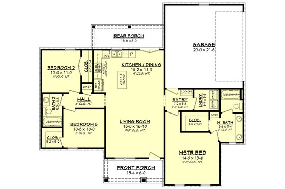 Floor Plan - Main Floor for Farmhouse House Plan #430-213 - 3 bed, 2 bath