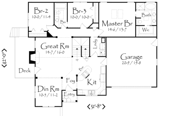 Floor Plan - Main Floor for Traditional House Plan #71-102 - 3 bed, 2 bath