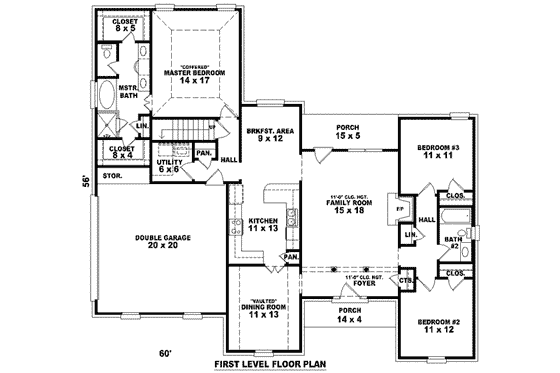 Floor Plan - Main Floor for Traditional House Plan #81-1017 - 3 bed, 2 bath