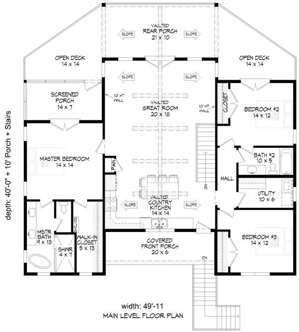 House Blueprint - Floor Plan - Main Floor for Beach House Plan #932-1453 - 3 bed, 2 bath