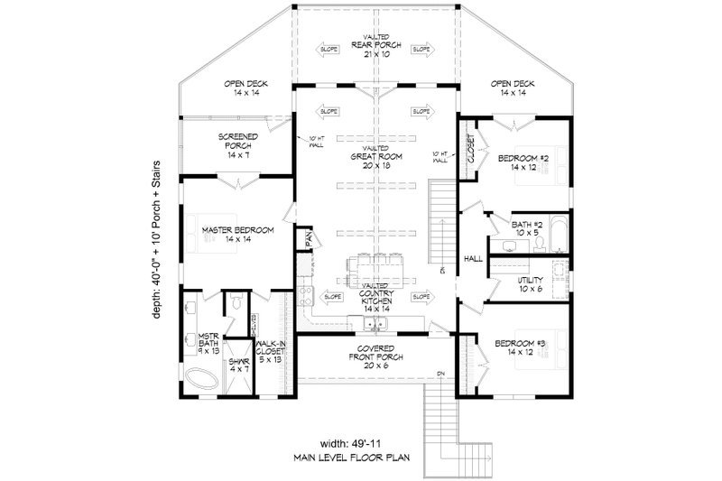 House Blueprint - Floor Plan - Main Floor for Beach House Plan #932-1453 - 3 bed, 2 bath