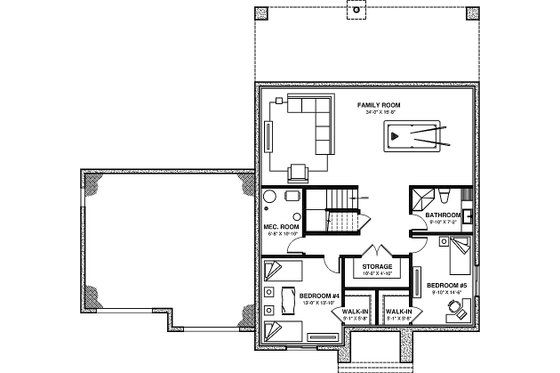 Floor Plan - Lower Floor for Farmhouse House Plan #23-2751 - 5 bed, 3.5 bath
