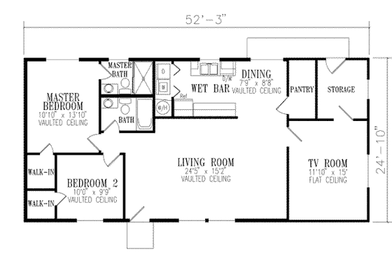 Floor Plan - Main Floor for Adobe / Southwestern House Plan #1-233 - 2 bed, 2 bath
