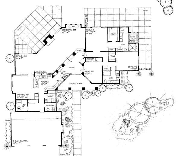 Architectural House Design - Adobe / Southwestern Floor Plan - Main Floor Plan #72-167