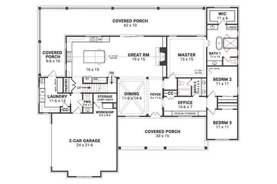 Floor Plan - Main Floor for Farmhouse House Plan #119-436 - 3 bed, 2.5 bath