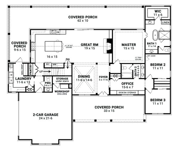 Architectural House Design - Farmhouse Floor Plan - Main Floor Plan #119-436