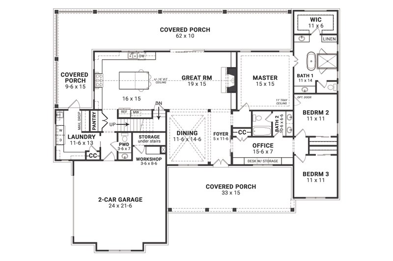 Dream House Plan - Floor Plan - Main Floor for Farmhouse House Plan #119-436 - 3 bed, 2.5 bath