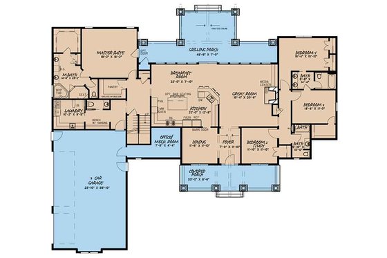 Floor Plan - Main Floor for Craftsman House Plan #17-3407 - 4 bed, 3.5 bath
