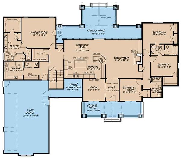 House Plan Design - Craftsman Floor Plan - Main Floor Plan #17-3407