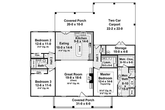 Floor Plan - Main Floor for Colonial House Plan #21-338 - 3 bed, 2 bath