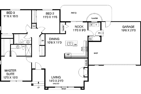 Floor Plan - Main Floor for Ranch House Plan #60-324 - 3 bed, 2 bath