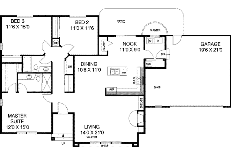 Home Plan - Floor Plan - Main Floor for Ranch House Plan #60-324 - 3 bed, 2 bath
