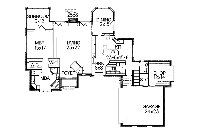 Architectural House Design - Floor Plan - Main Floor for Traditional House Plan #15-337 - 3 bed, 2.5 bath