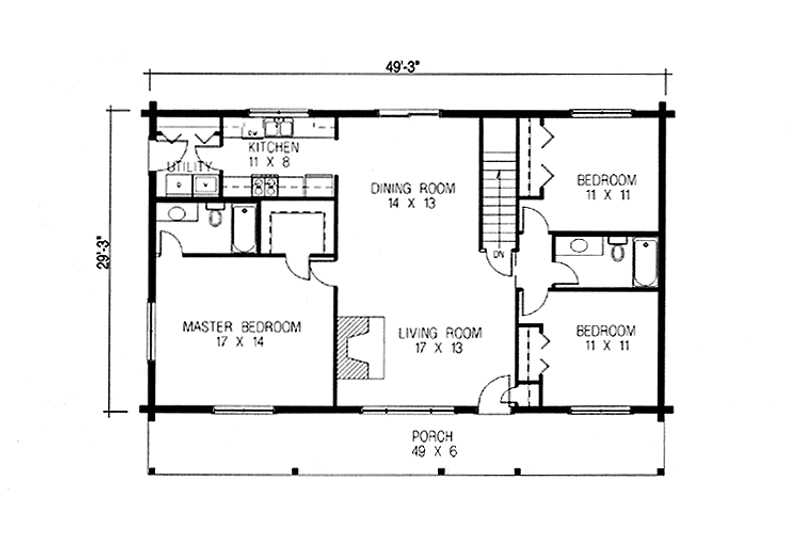 House Design - Floor Plan - Main Floor for Log House Plan #964-17 - 3 bed, 2 bath