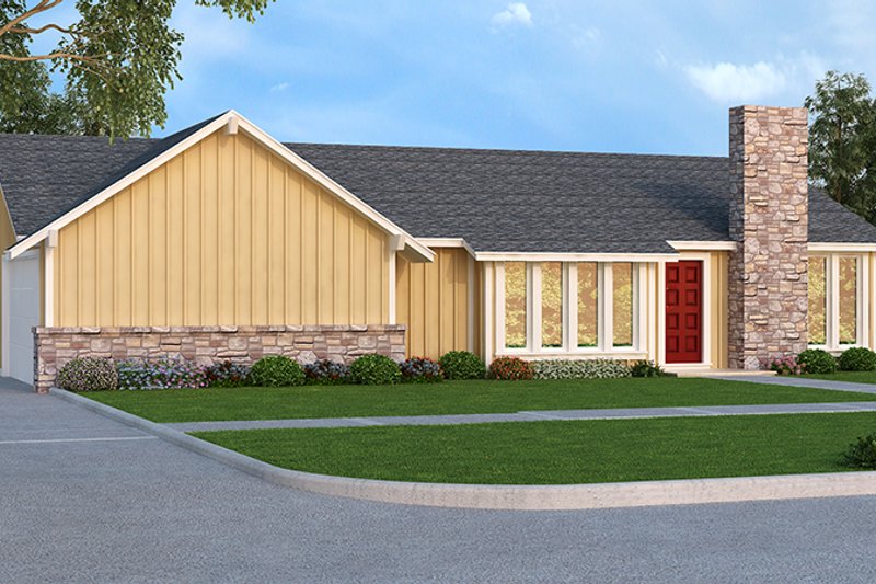 Home Plan - Exterior - Front Elevation 3 for Ranch House Plan #45-535 - 3 bed, 2 bath