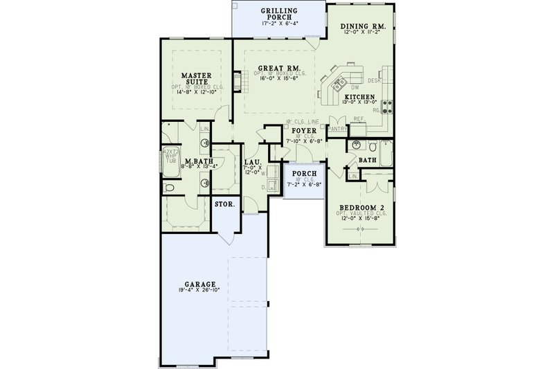 Home Plan - Floor Plan - Main Floor for Traditional House Plan #17-3146 - 2 bed, 2 bath