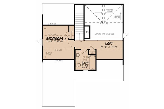 Floor Plan - Upper Floor for Craftsman House Plan #17-3370 - 3 bed, 2 bath