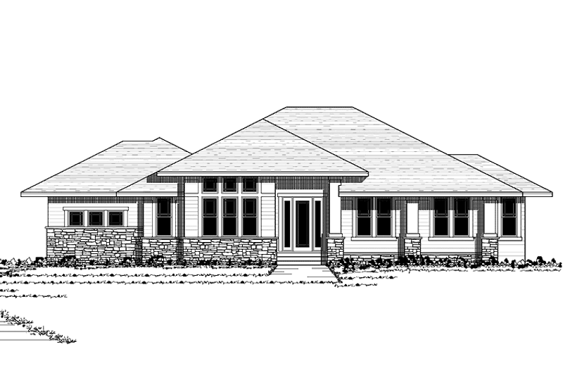 Home Plan - Exterior - Front Elevation 3 for Prairie House Plan #51-653 - 2 bed, 2.5 bath