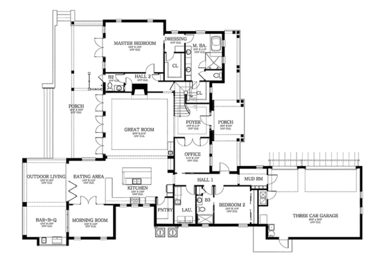 Floor Plan - Main Floor for Country House Plan #1058-80 - 4 bed, 4.5 bath
