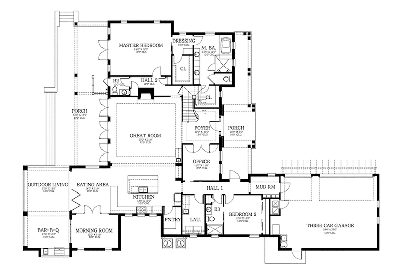 Architectural House Design - Floor Plan - Main Floor for Country House Plan #1058-80 - 4 bed, 4.5 bath