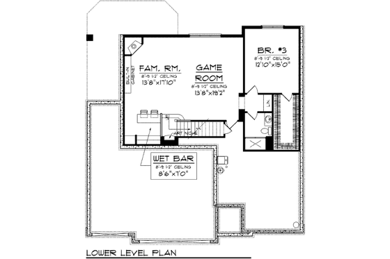 Floor Plan - Lower Floor for Craftsman House Plan #70-999 - 3 bed, 3 bath