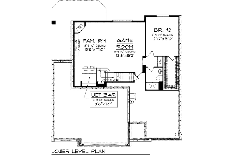 House Blueprint - Floor Plan - Lower Floor for Craftsman House Plan #70-999 - 3 bed, 3 bath