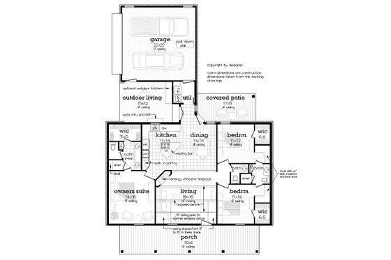 Floor Plan - Main Floor for Farmhouse House Plan #45-634 - 3 bed, 2.5 bath
