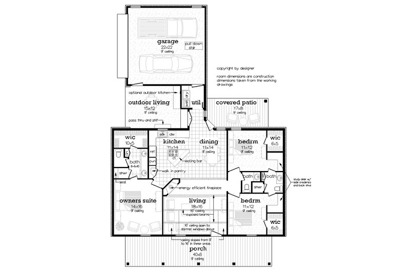 House Design - Floor Plan - Main Floor for Farmhouse House Plan #45-634 - 3 bed, 2.5 bath