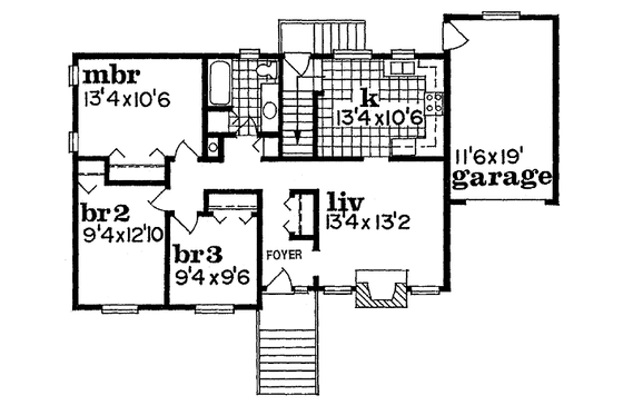 Floor Plan - Main Floor for Traditional House Plan #47-227 - 3 bed, 1 bath