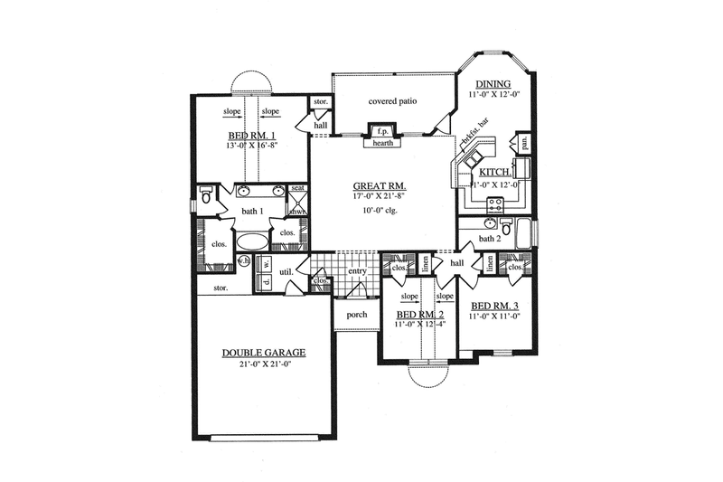 Dream House Plan - Floor Plan - Main Floor for Traditional House Plan #42-724 - 3 bed, 2 bath