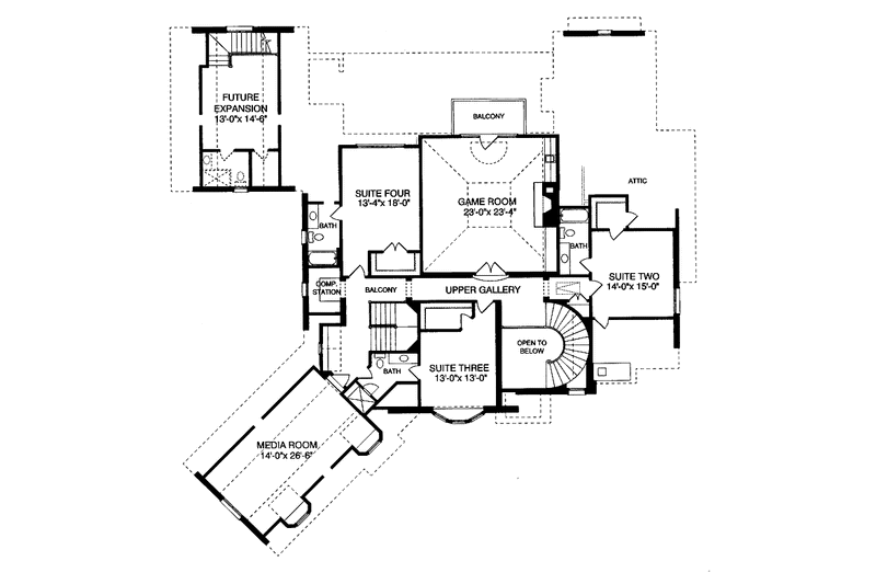 Architectural House Design - Floor Plan - Upper Floor for Tudor House Plan #413-904 - 4 bed, 4.5 bath