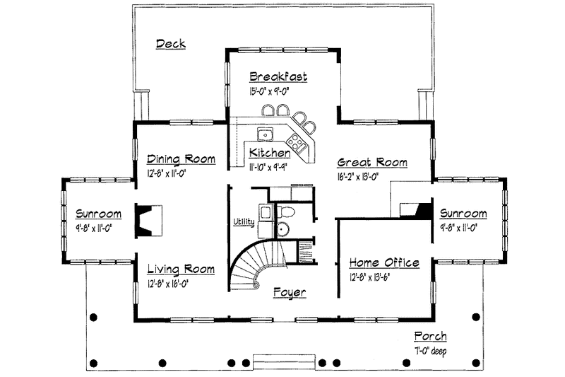 House Blueprint - Floor Plan - Main Floor for Country House Plan #1051-14 - 3 bed, 2.5 bath