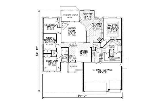 Floor Plan - Main Floor for Traditional House Plan #65-405 - 4 bed, 2 bath