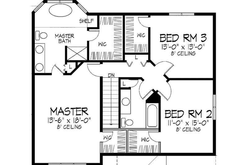 Architectural House Design - Floor Plan - Upper Floor for Traditional House Plan #51-846 - 3 bed, 2.5 bath