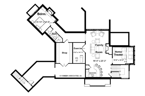 Floor Plan - Lower Floor for Prairie House Plan #928-38 - 3 bed, 3 bath
