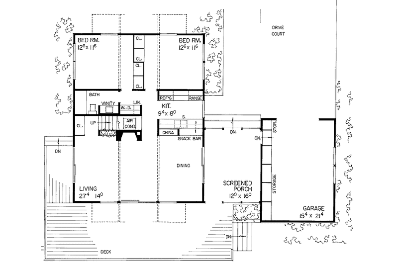 Home Plan - Floor Plan - Main Floor for Contemporary House Plan #72-524 - 4 bed, 2 bath