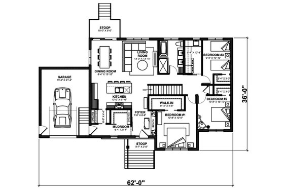 Floor Plan - Main Floor for Farmhouse House Plan #23-2759 - 3 bed, 1 bath