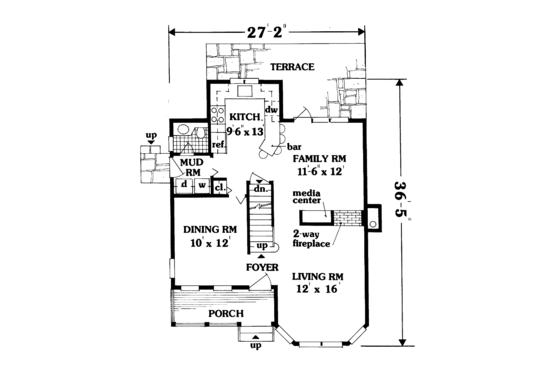Floor Plan - Main Floor for Country House Plan #3-315 - 3 bed, 2.5 bath