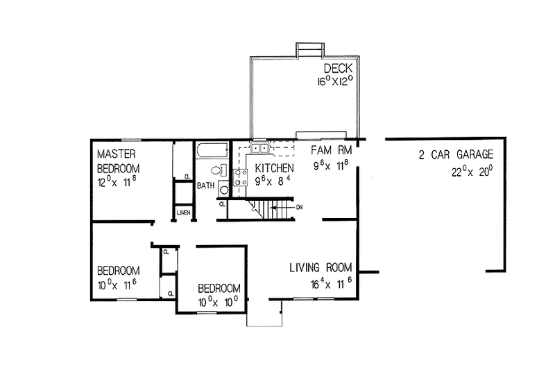 Home Plan - Floor Plan - Main Floor for Ranch House Plan #72-1046 - 3 bed, 1 bath